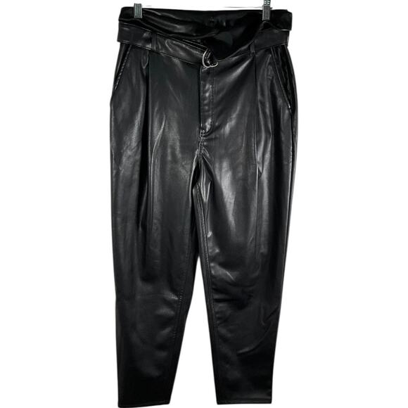 Open Edit Black Faux Leather Pants Size M Soft Lined Trousers with Belt Street - Picture 12 of 12